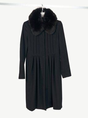 Max Mara Studio Black Wool Fur-Collar Pintuck Coat